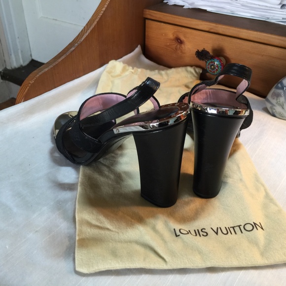 LOUIS VUITTON HEELS LEATHER SLINGBACK MONOGRAM 37 - Picture 5 of 12